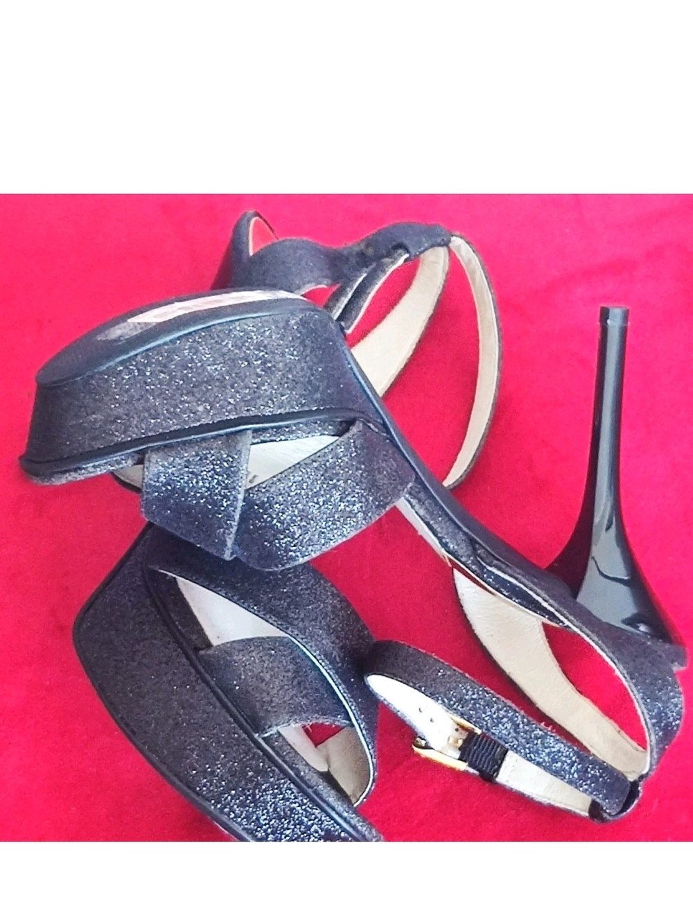 Michael Kors Wpmens Black Glitter Gideon Platform Stiletto Sandals Size 7.5M... - Picture 7 of 11